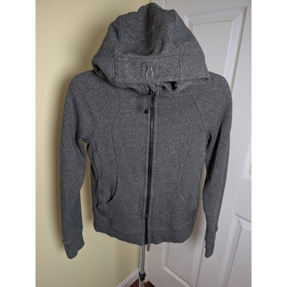 Lululemon Scuba Hoodie Full Zip Women 6 Gray Heathered Fleece Thumbholes